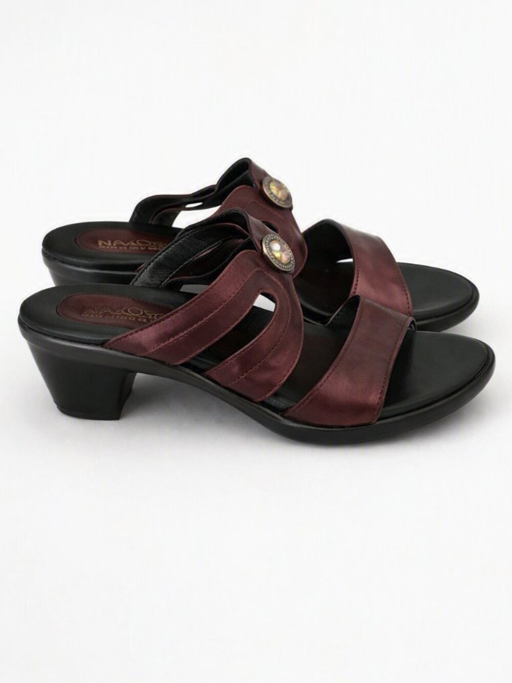 Naot Metallic Burgundy Slide Sandals Gem Accent Comfort Heel Size US 11 | EU 42